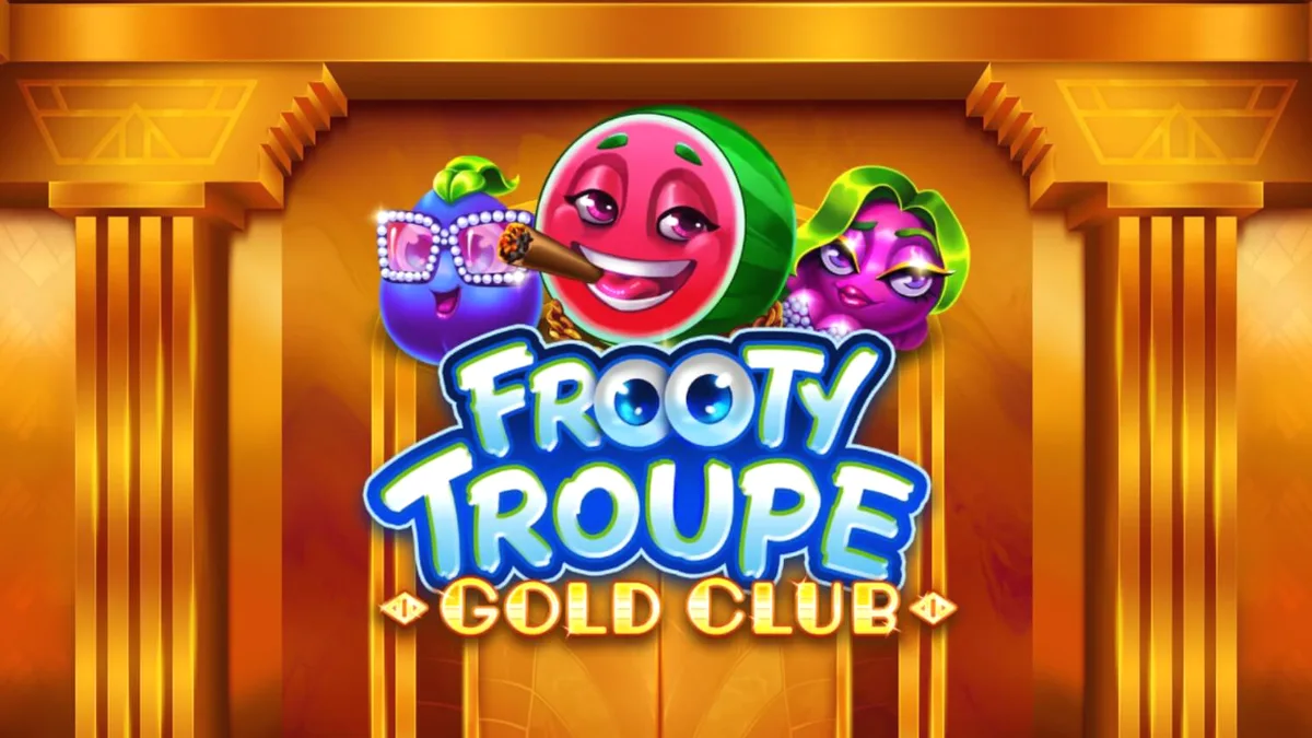 Tampilan visual slot Frooty Troupe – Gold Club dengan tema mewah dan simbol buah emas