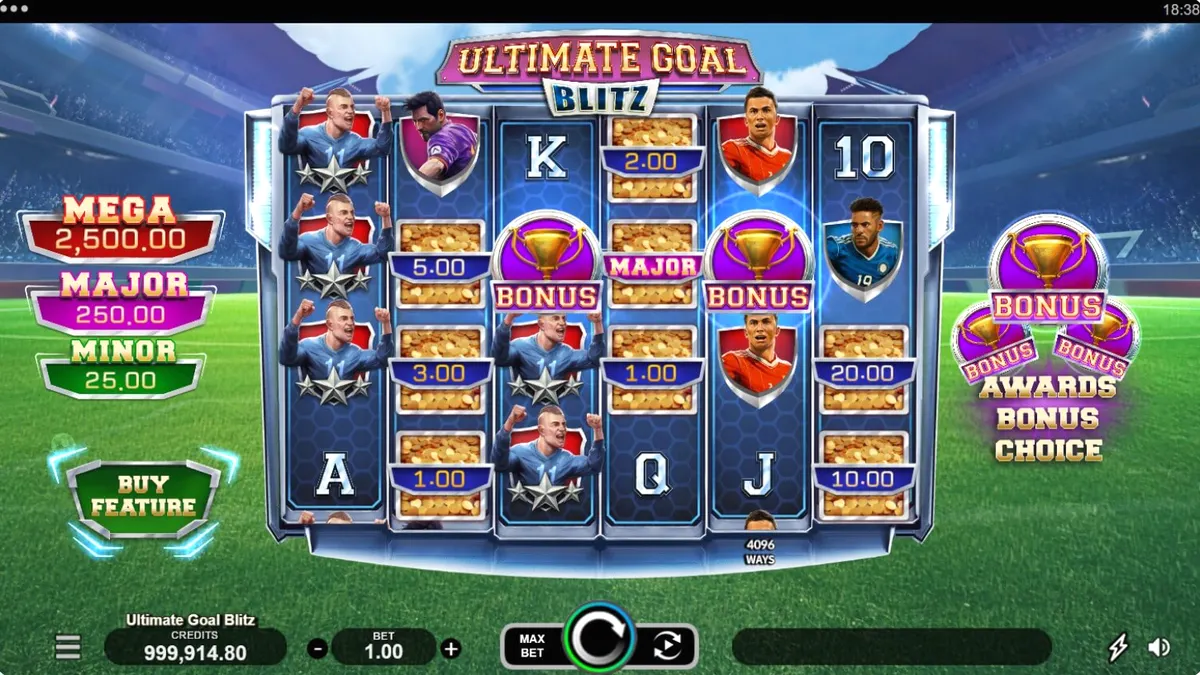 Pemandangan stadion sepak bola yang megah dalam slot Ultimate Goal Blitz