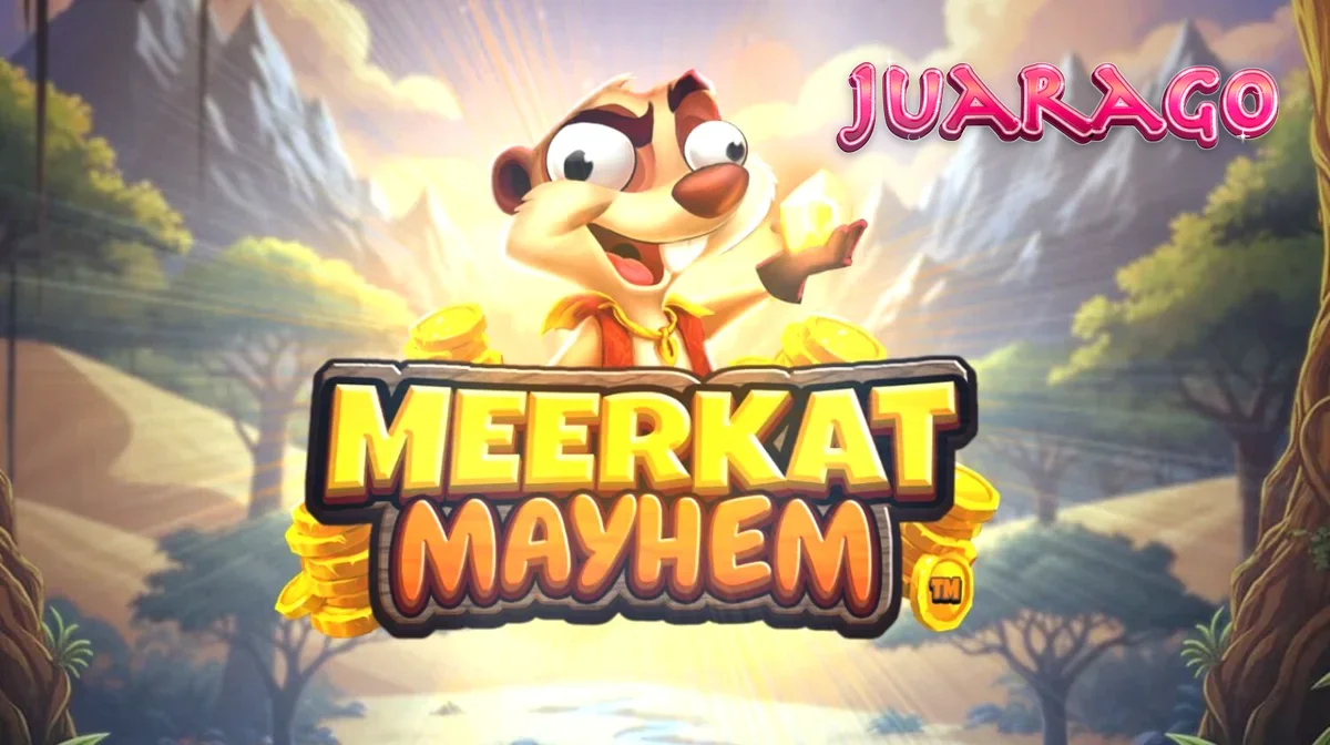 Tampilan visual slot Meerkat Mayhem yang menampilkan gurun pasir dan karakter meerkat.